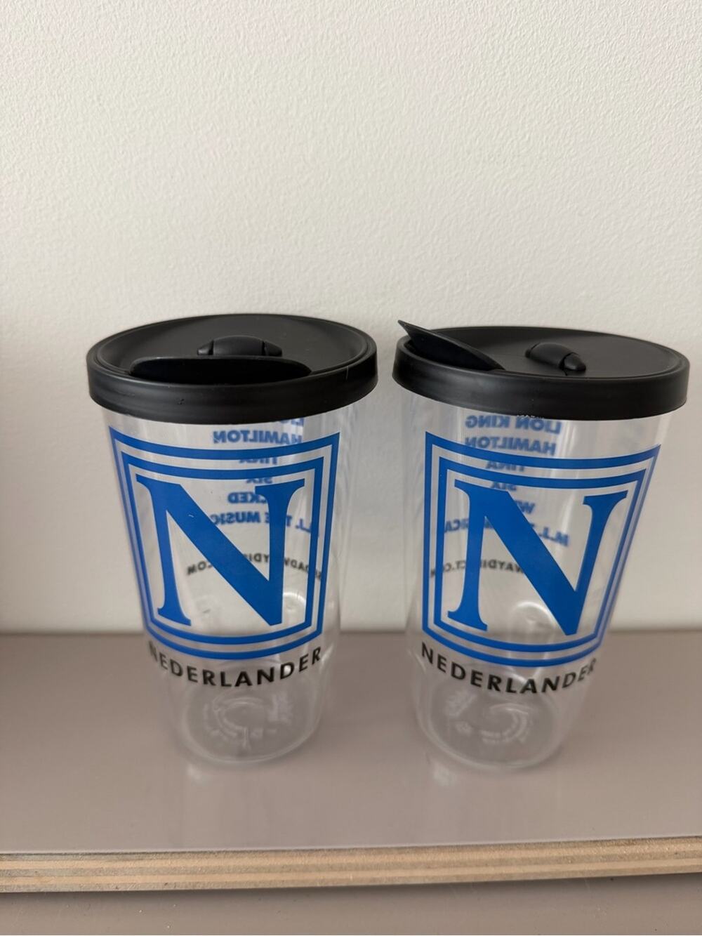 🗽Broadway Clear Travel Tumbler with Black Lid - Blue Logo